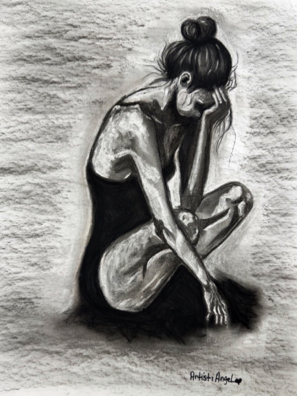 Angel Charcoal Ballet Sketch Print in Black and White